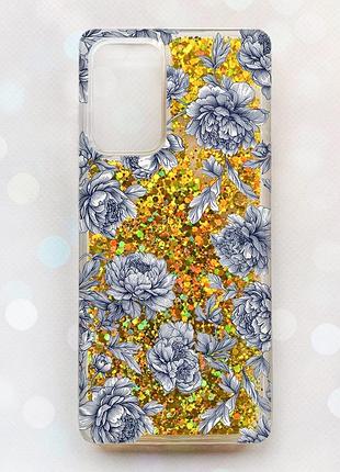 Чехол с плавающими золотыми блестками на samsung galaxy a52 (a525) ночные цветы (принт 432)
