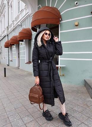 Куртка пальто женская с поясом, черный
