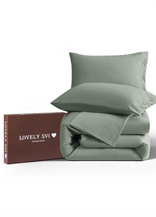 Комплект постельного белья lovely svi вареный хлопок (120 г/м2) полуторный евро однотонный зеленый (330326)