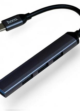 Концентратор конвертор usb хаб hoco hb26 type-c на 4 порта usb 3.0 / 3xusb 2.0 - grey
