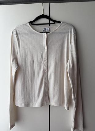 Лонгслів жіночий h&m молочний в рубчик