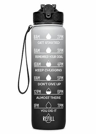 Пляшка для води apx 1000 мл, мотиваційна, tritan bpa free, біло-чорна, для спорту та щоденного використання