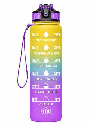 Бутылка для воды apex 1000 мл, мотивационная, tritan bpa free, желто-фиолетовая, для спорта и ежедневного использования