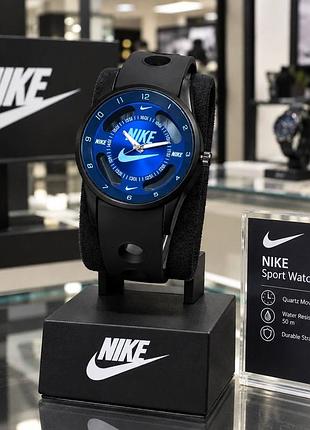 Годинник чоловічий nike sport watch чорний з синім циферблатом