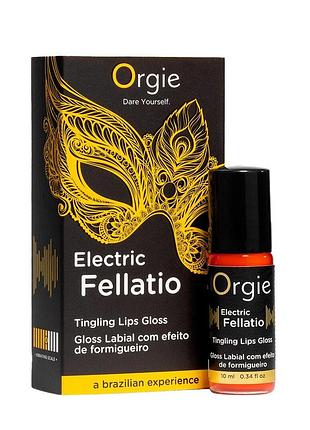 Блиск для губ з ефектом вібрації orgie electric fellatio lips gloss, 10 мл, смак фруктового асорті