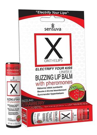 Стимулювальний бальзам для губ унісекс sensuva – x on the lips strawberry з феромонами, полуниця