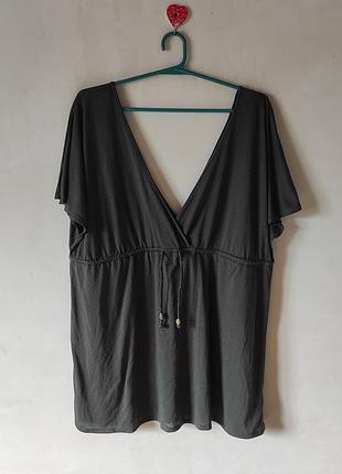 Пляжная туника накидка на купальник atmosphere размер xl / 48-50 темно-серая с v-вырезом