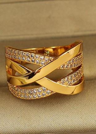 Кольцо xuping jewelry широкое переплетение золотистое