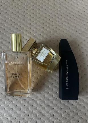 Парфумована вода lacura paris d'amour, avon attraction one, та oriflame giordani gold essenza