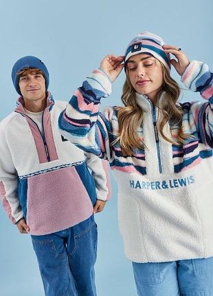 Фірмова стильна шерпа harper&lewis leyna retro pattern 1/4 zip sherpa fleece