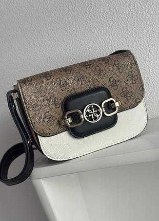 Сумка для жінок guess з монограмою, біла з коричневим