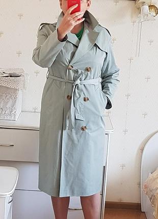 Плащ міді оливковий осенний мятный тренч миди