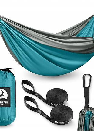 Туристический гамак mountain goat 300 x 200 см двухместный, подвесной grey/turquoise (p-5905973407977) лучшая цена с быстрой