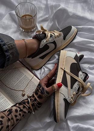 Air jordan 1 low og 'reverse mocha' travis scott | шкіряні коричнево-кремові кросівки | 36–40
