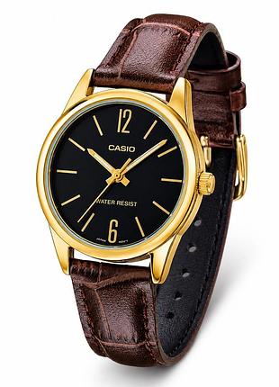 Женские часы casio ltp-v005gl-1b с кожаным ремешком и золотистым корпусом