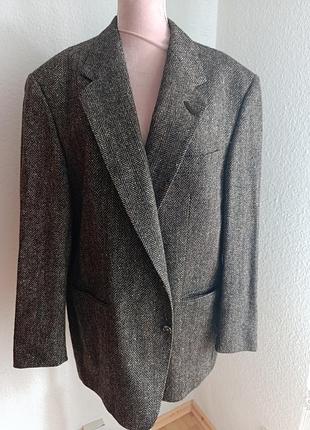 Винтажный твидовый пиджак kaiser design / шерстяной блейзер herrenmoden zapp в елку (l-xl)