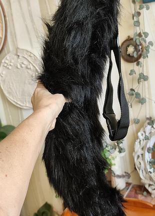 Пушистый черный хвост на поясе косплей квадробика fursuit черный лисий хвост