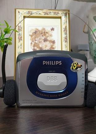 Винтажный коллекционный кассетный плеер philips aq6585 из Англии + наушникиhama