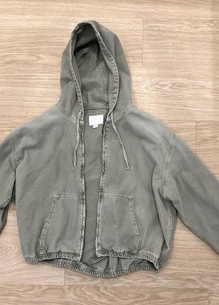 Куртка чоловіча zara з капюшоном, варений джинс, колір хакі, розмір xl
