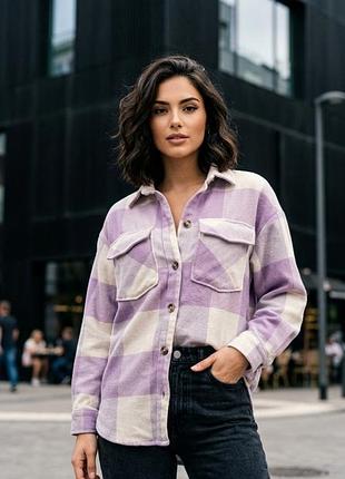 👚 стильна сорочка в клітинку h&m (бузковий / лавандовий колір) | s–m 🔥