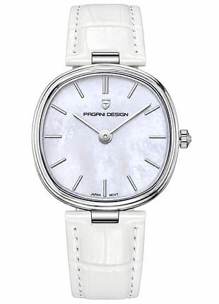 Женские часы pagani design pd-1825 silver-white leather на кожаном ремешке