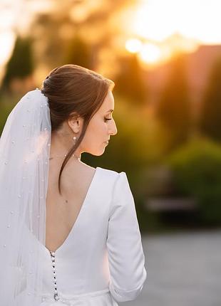 Весільна сукня жіноча атласна з фатою та кільцем