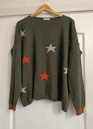 Кашеміровий светр miss sugar з зірками (50% cashmere, 40% merino wool), італія, oversize.