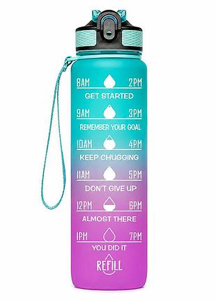 Бутылка для воды apex 1000 мл, мотивационная, tritan bpa free, зелено-фиолетовая, для спорта и ежедневного использования