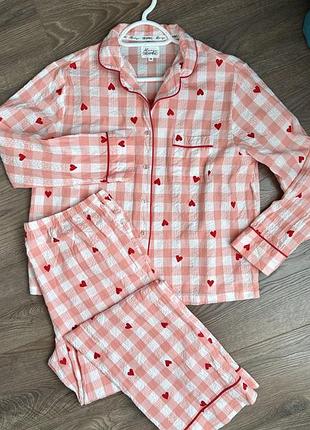 Піжама жіноча tu clothing в клітинку з сердечками, рожева, розмір m (uk 12), бавовна