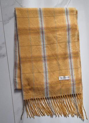 Роскошный кашемировый шарф pashmina (100% cashmere) в клетку, горчичный