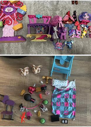 Аксесуари для ляльок monster high, школа монстрів, ліжко френкі та my little pony, my little pet shop фігурки