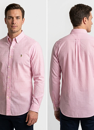 Сорочка чоловіча ralph lauren рожева в клітинку classic fit з довгим рукавом бавовняна xl