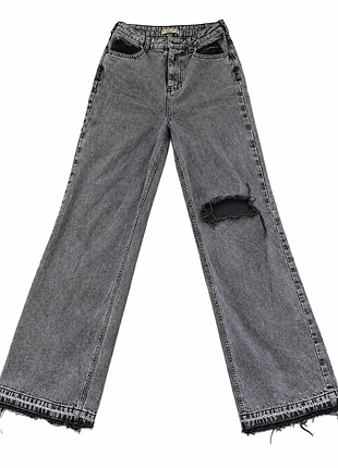 Серые джинсы goldi wide leg с рваной и высокой посадкой (eur 36 / s)