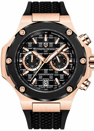 Мужские часы pagani design pd-ys032 rose gold-black на каучуковом ремешке