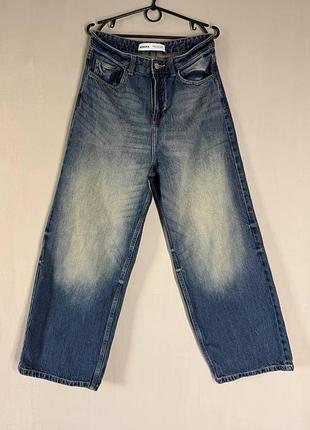 Жіночі сині широкі джинси bershka wide leg / skater (розмір s / eur 36)