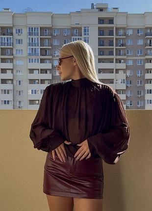 Жіноча блуза zara з довгими широкими рукавами, коричнева