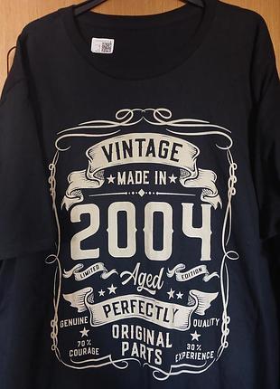 Черная удлиненная футболка «vintage 2004 - aged to perfection» большого размера (балта, 3xl/4xl), новая - хороший подарок на день нар. или для себя.