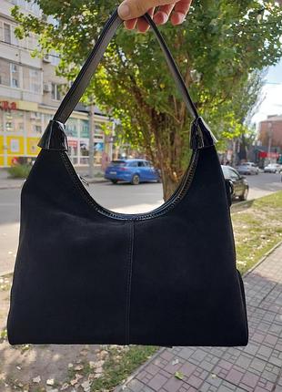 Сумка женская тоут черная замшевая на плечо через плечо