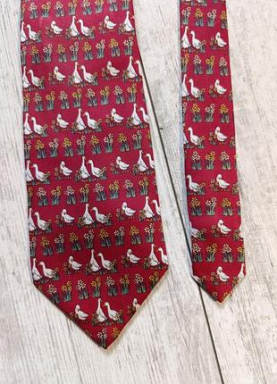 Шелковый винтажный галстук tie rack beaufort гусы цветы 100% шелк италия
