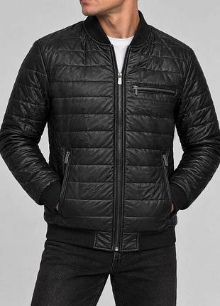 Куртка чоловіча однотонна екошкіра, колір чорний, 243r1826-5 xxxl, 54, xxxl