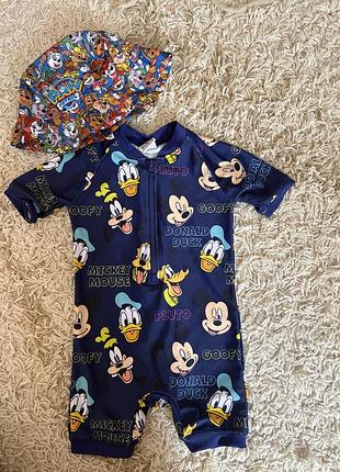 Купальний костюм для хлопчиків з панамкою, синій, з принтом disney