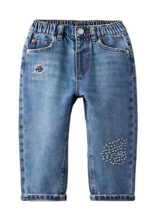 Новые джинсы для девочки 92см, 98см, zara, броки, 2-3роки, стильные джинсы с вышивкой для девочки, хлопок, коттон