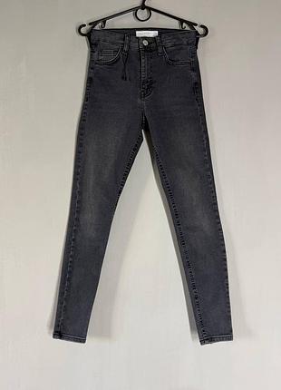Серые джинсы скинни topshop jamie с высокой посадкой (размер w25 l32 / xs)