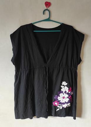 Легка чорна туніка / пляжна туніка з квітами resort (uk 18/20, 2xl/3xl — 52/54/56 розмір)