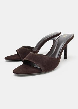 Мюлі жіночі коричневі шкіряні zara new