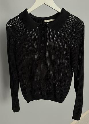 Черный ажурный джемпер поло the lace s/xs