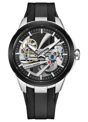 Чоловічий механічний годинник pagani design pd-ys030 silver-black rubber з сапфіровим склом