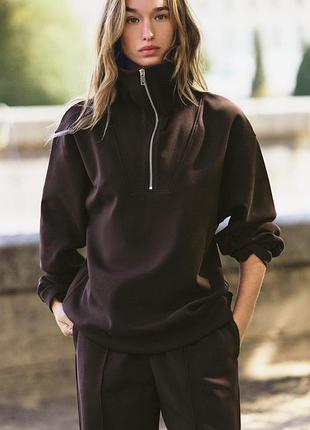 Жіночий спортивний костюм zara (світшот та штани) коричневий 2235/644/667