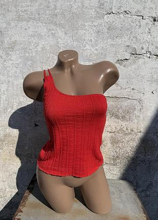 Вʼязаний топ блуза жіночий червоний на одне плечо розмір хс -s zara