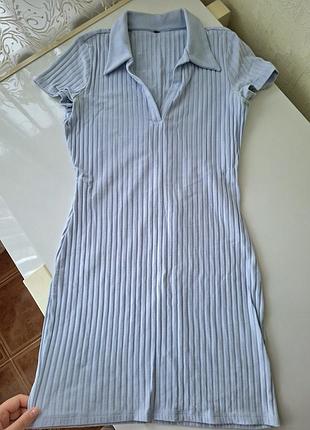 Ніжно-блакитна сукня-поло h&m у рубчик s